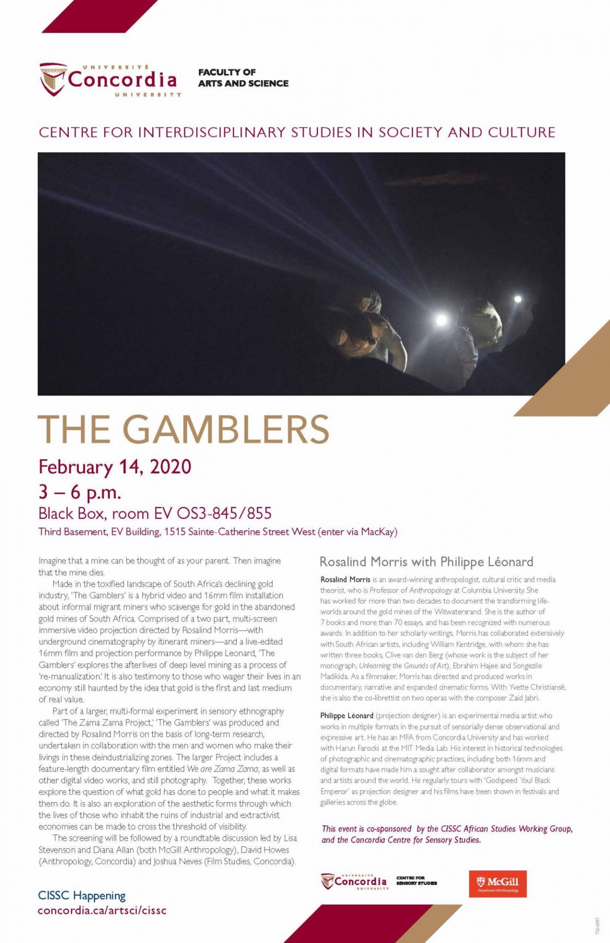 Poster for 'The Gamblers' featuring text about the project and an image from the film.