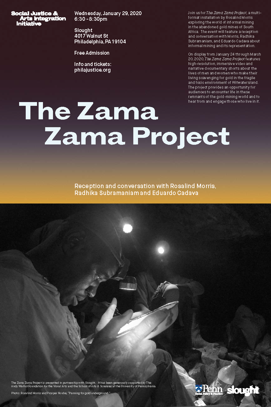 Poster for 'The Zama Zama Project' featuring text and image from the film.