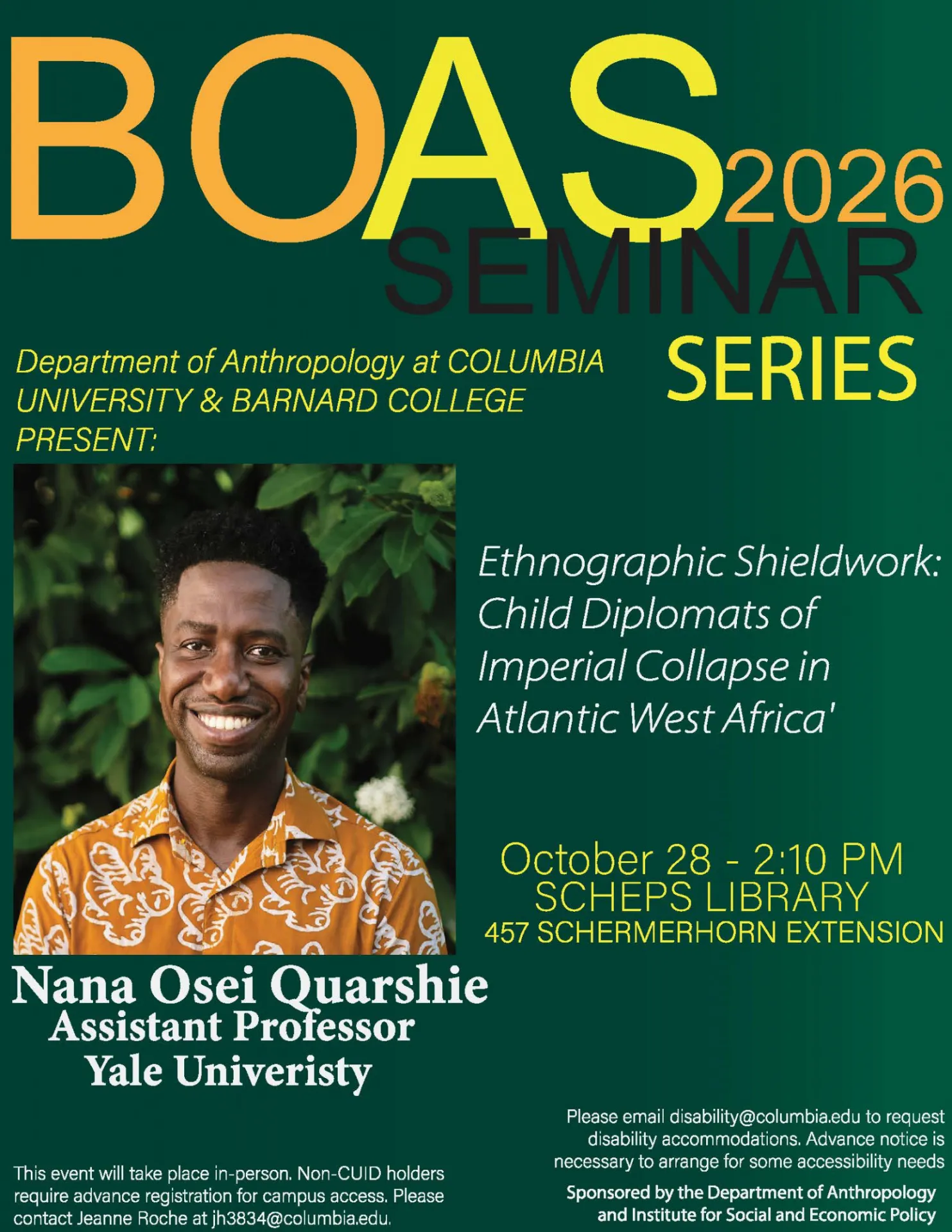 Boas Seminar Flyer: Nana Osei Quarshie