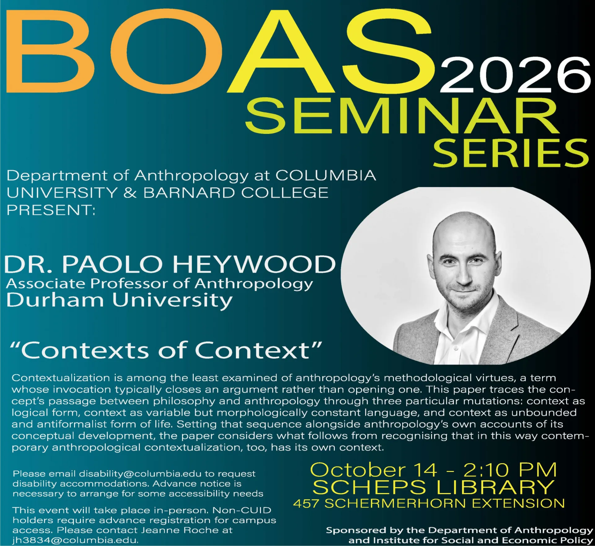 Boas Seminar Flyer: Paolo Heywood