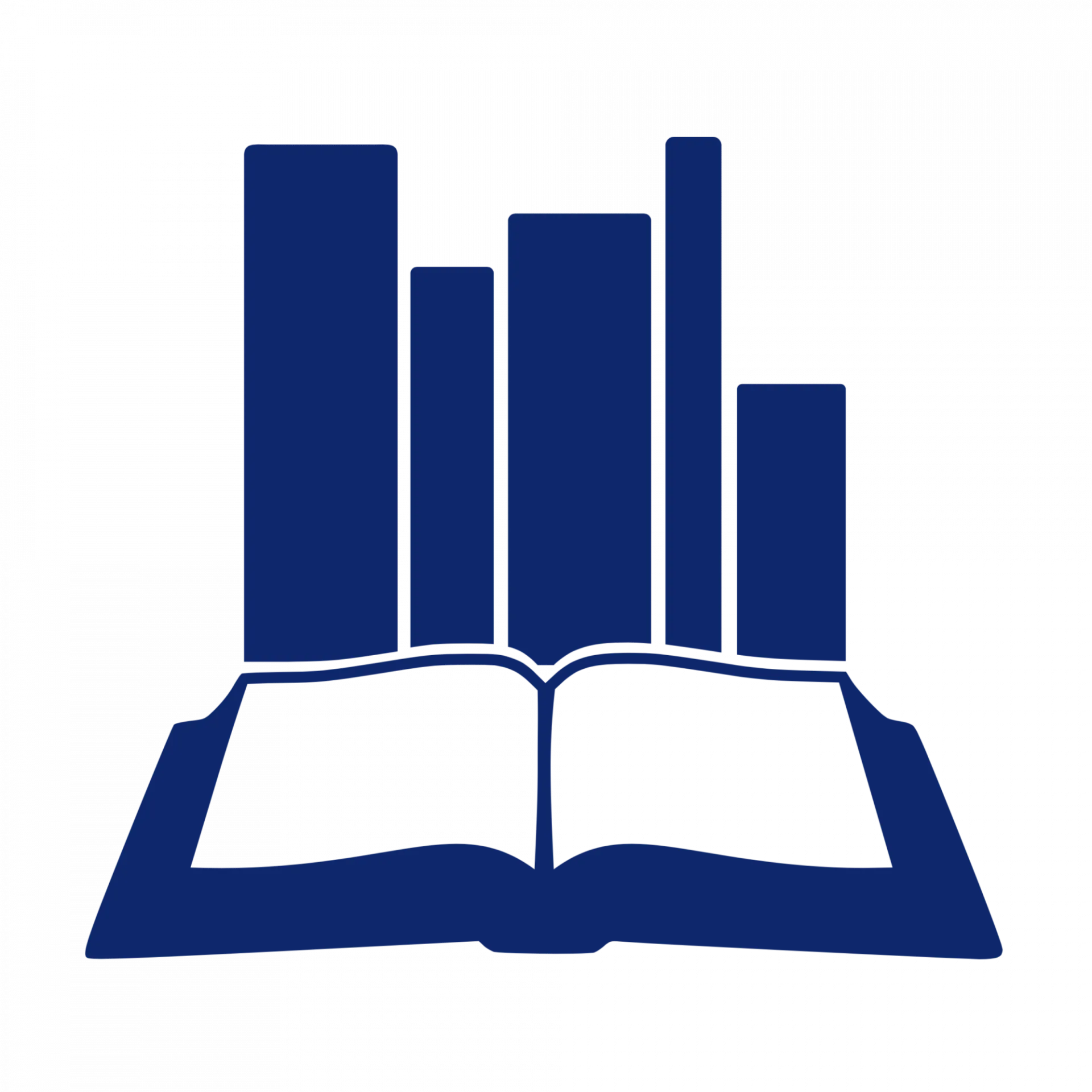 Iconic image of books, open and with spines showing