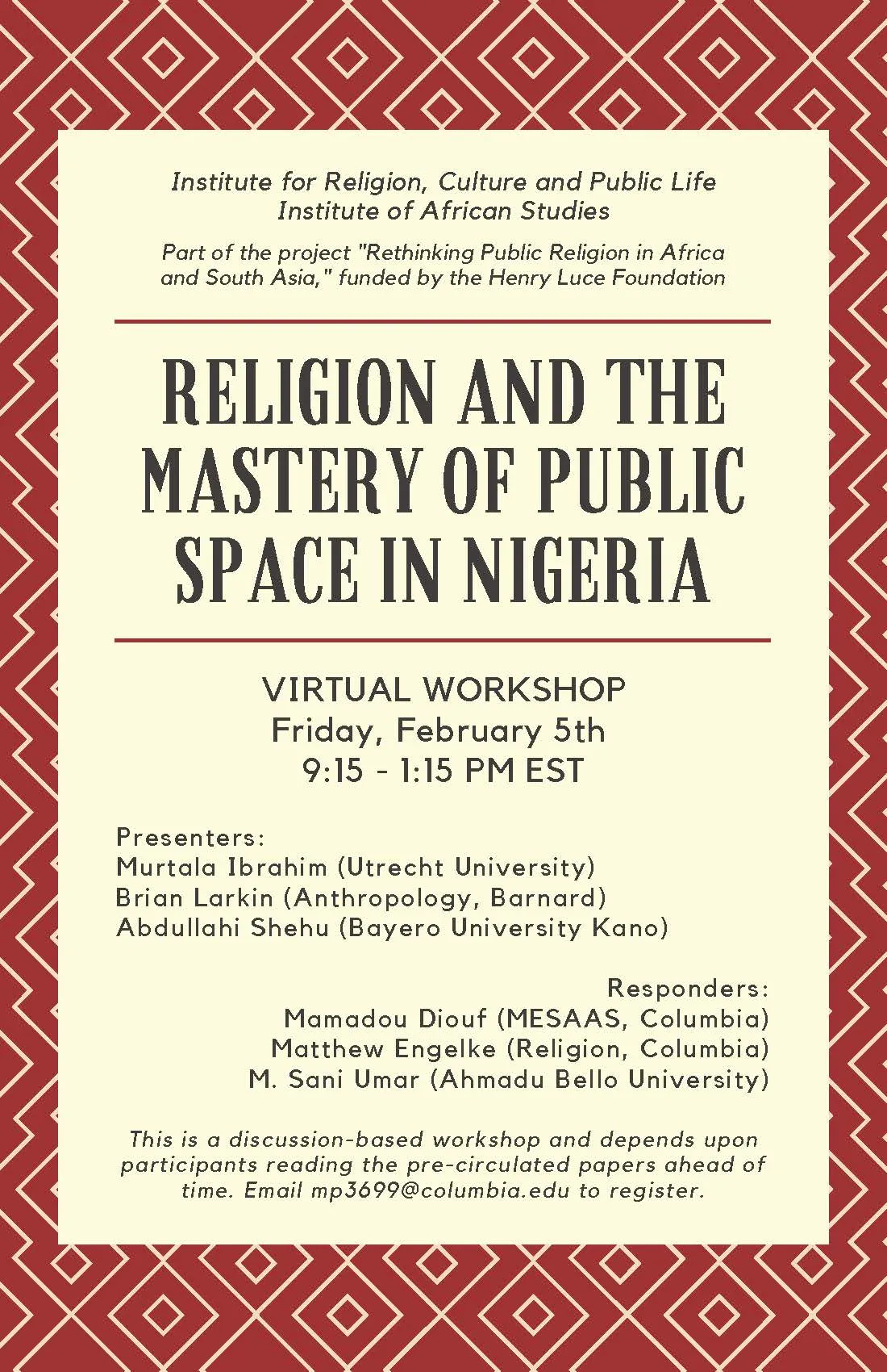 Poster: Religion and the mastery of public space in Nigeria