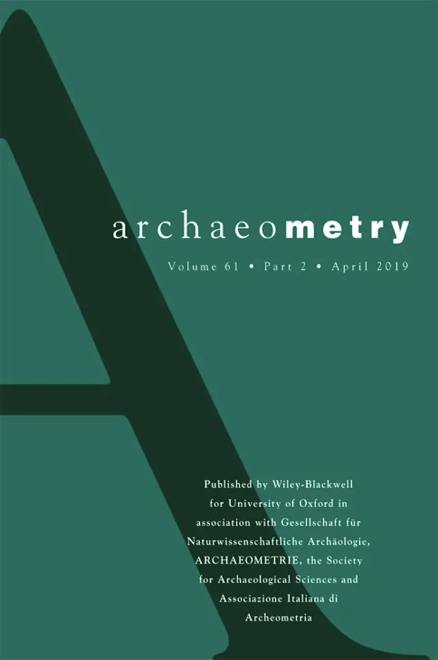 ARCHAEOMETRY GREEN JOURNAL COVER WITH WHITE WRITING