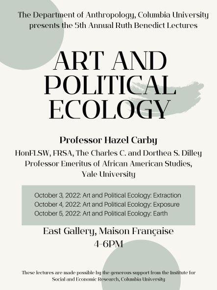 Flier for the 5th Annual Ruth Benedict Lectures presented by the Department of Anthropology, Columbia University.