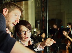 Rosalind Morris consults with cameraman, Philippe Leonard, while directing a workshop video of the opera 'Cities of Salt' @ John Pemberton Rosalind Morris consults with cameraman, Philippe Leonard, while directing a workshop video of the opera 'Cities of Salt' @ John Pemberton