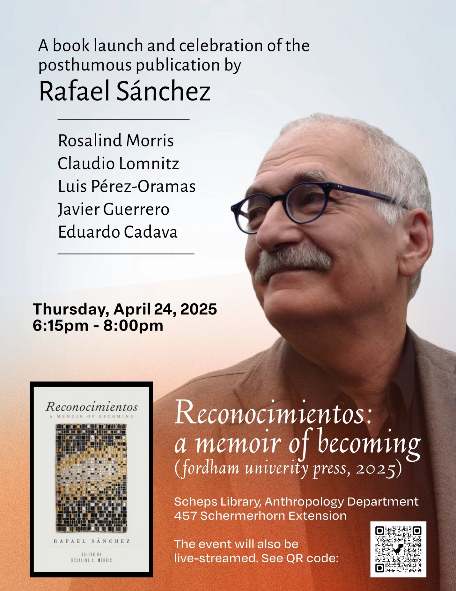 Poster: a book launch and celebration of the posthumous publication by Rafael Sánchez