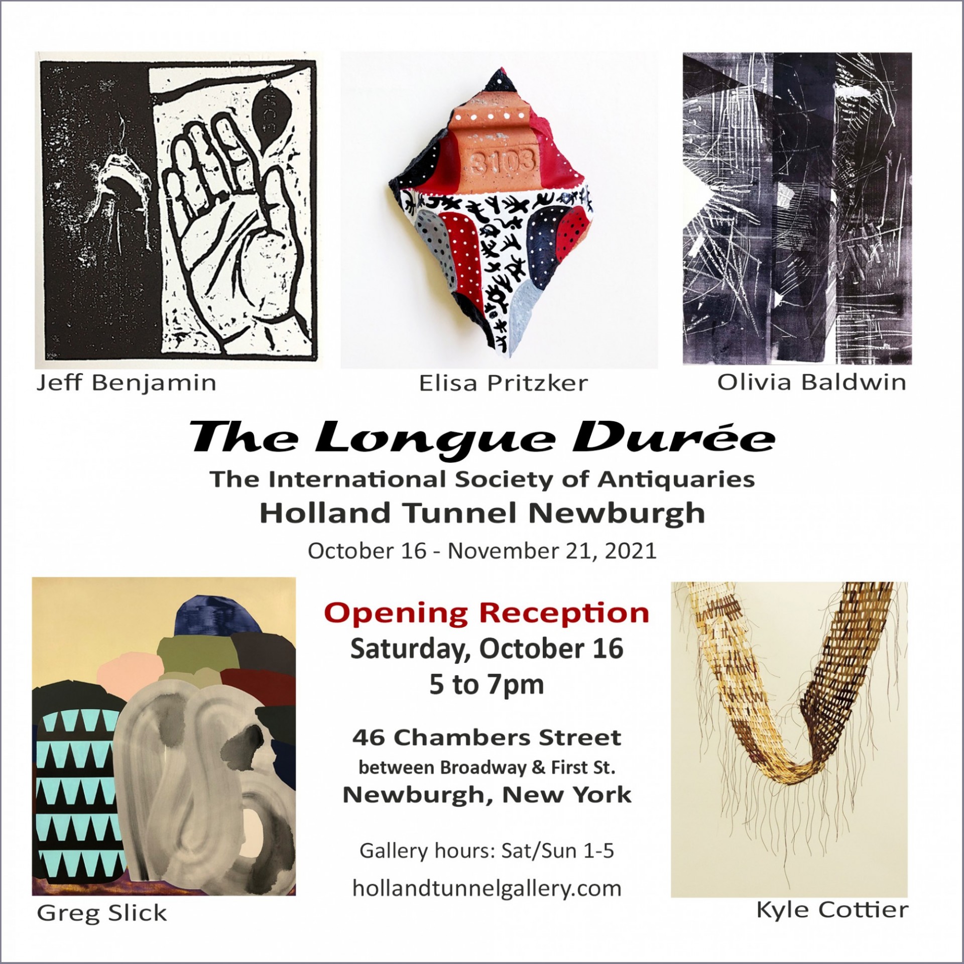 Poster for exhibition: The Longue Durée. With graphic images of artworks