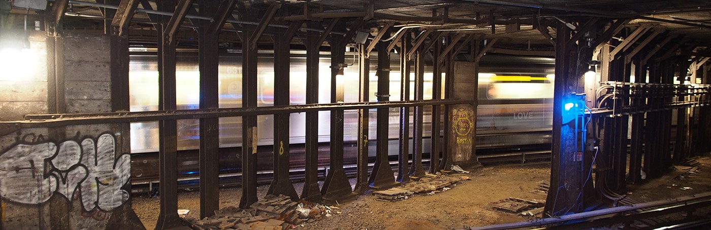 Train passing through underground station