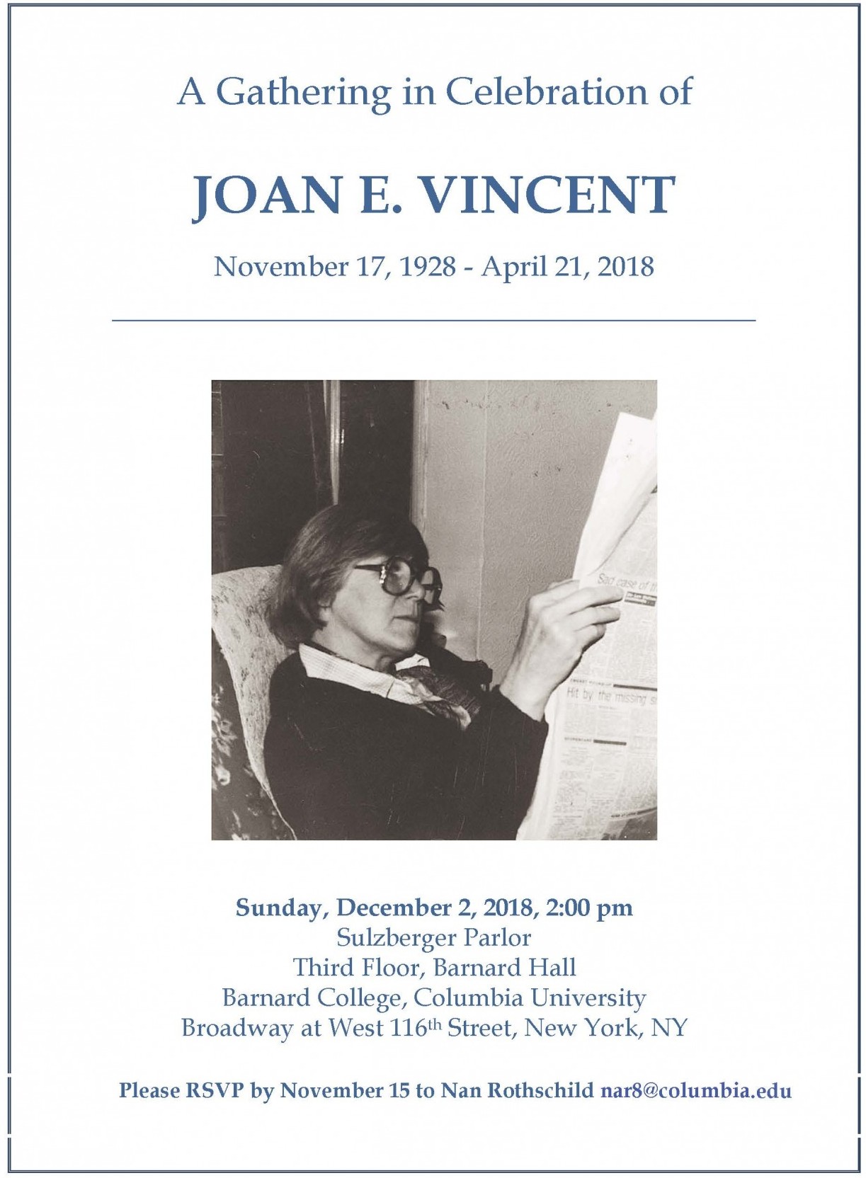 Joan E Vincent Memorial