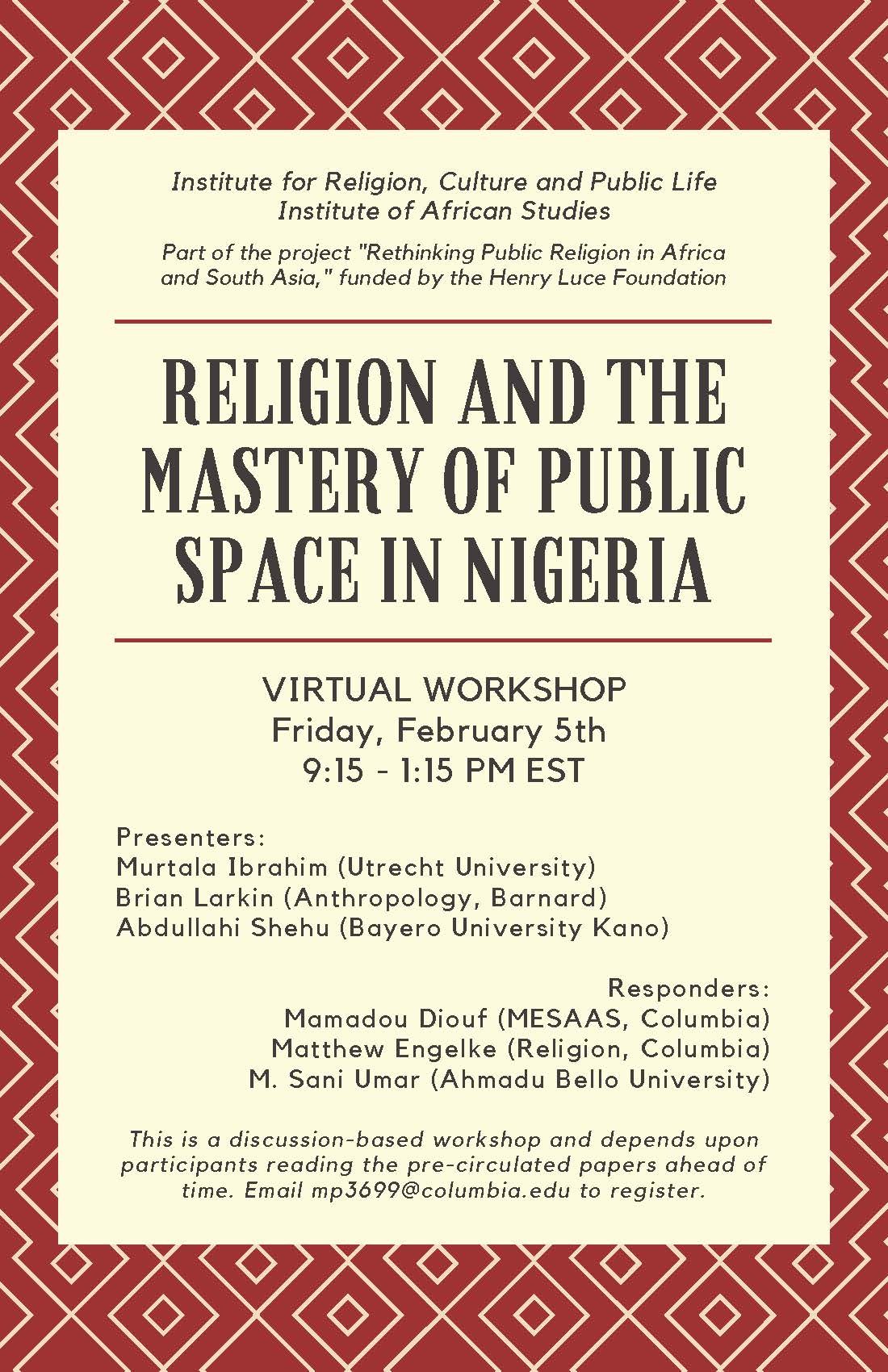 Poster: Religion and the mastery of public space in Nigeria
