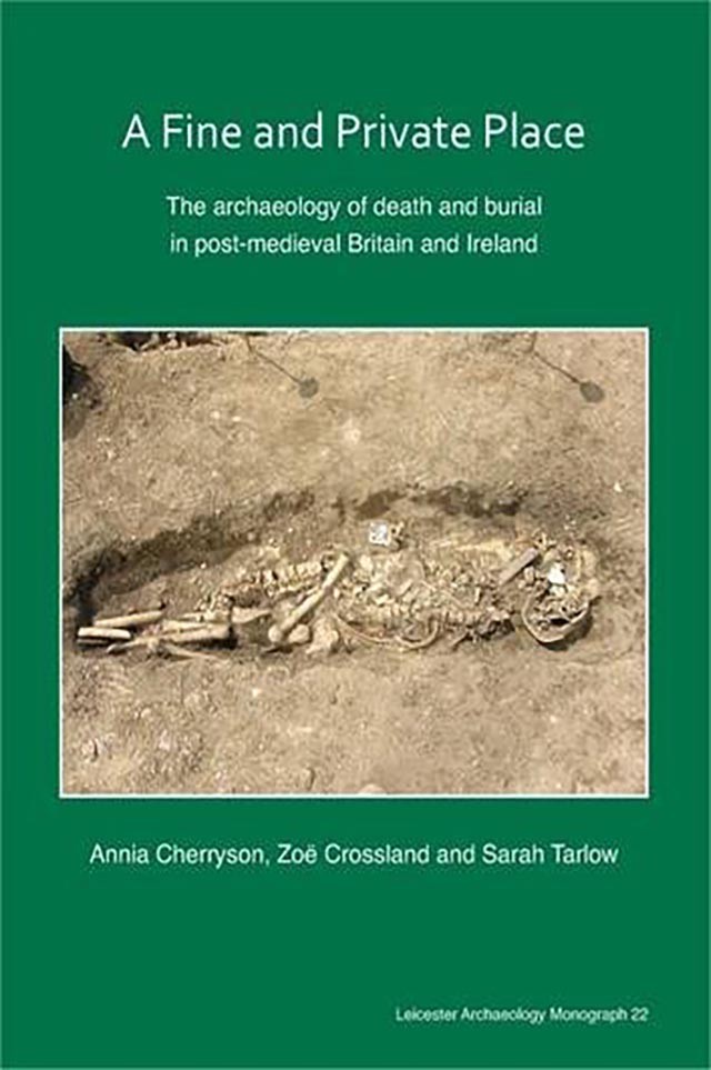 Book cover showing a green background with a centered image of a collection of uncovered skeletal remains. 