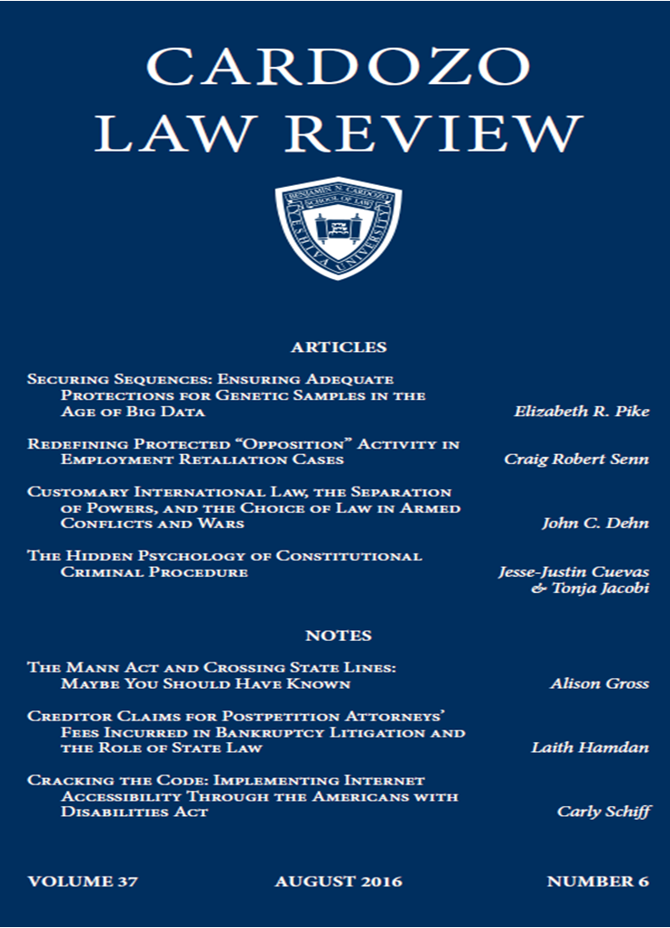 Journal cover, Cardozo Law Review