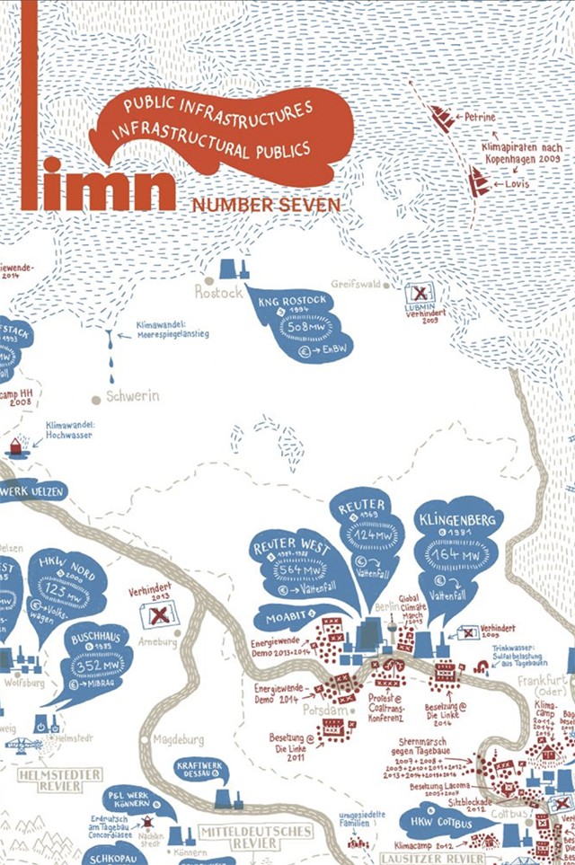 cover of magazine with a drawn map, and red typography