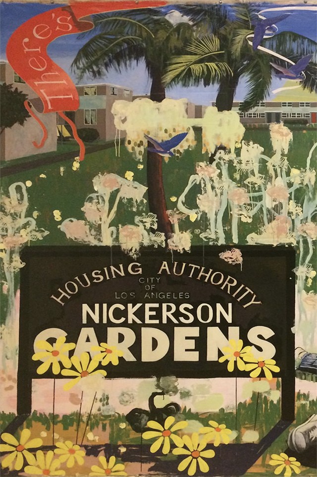colorful painting of a public housing garden