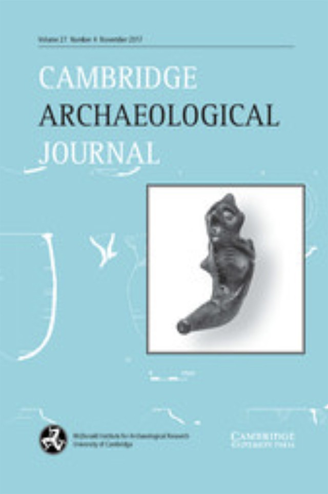 cover of Cambridge Archeological journal, light blue background and black writing on it