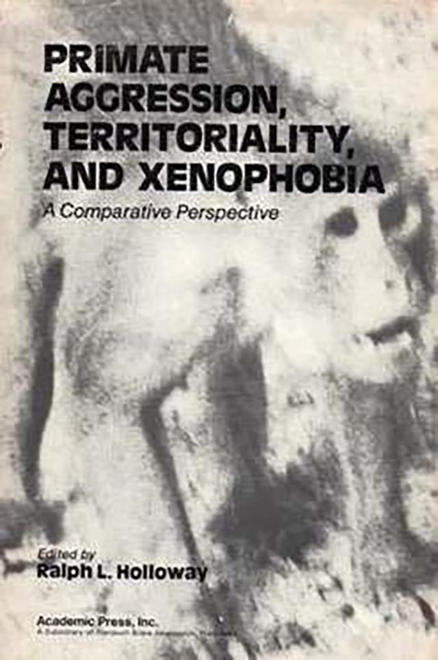 Book cover featuring a black and white rendition of a primate.