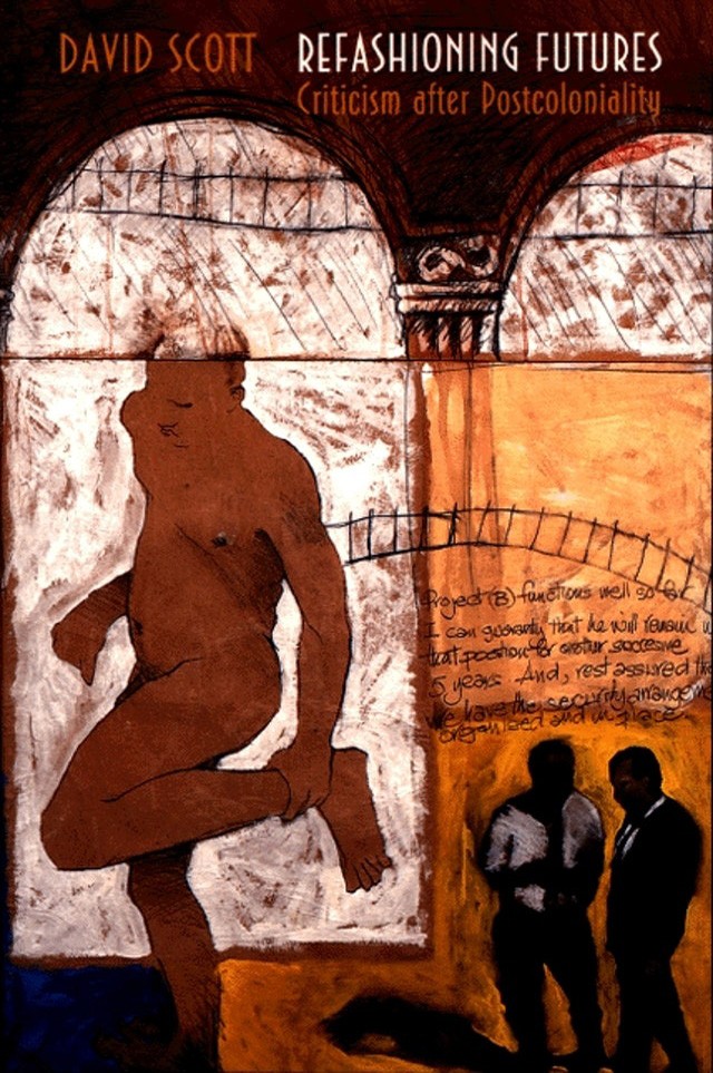 Book cover featuring artwork depicting two figures in conversation with one oversized figure to their left.